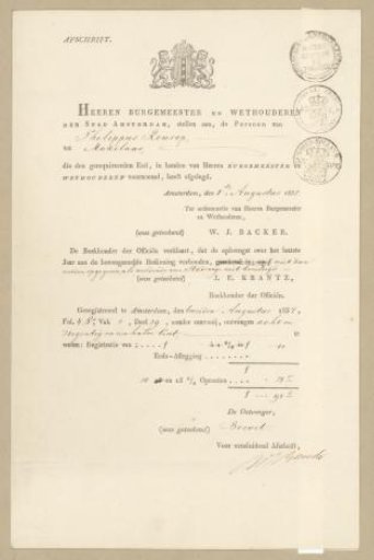 Confirmation of the Oath-Taking of Philippus Reurop as Broker in Amsterdam