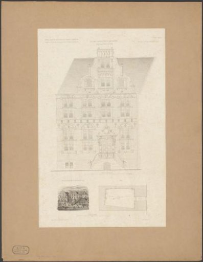 Facade and plan of the East India House in Amsterdam