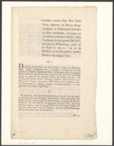 Conditions for the public sale of plots on Wittenburg in Amsterdam