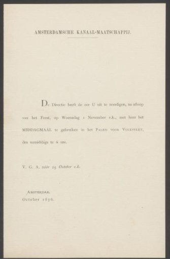 Invitation to the luncheon following the ceremonial opening of the North Sea Canal