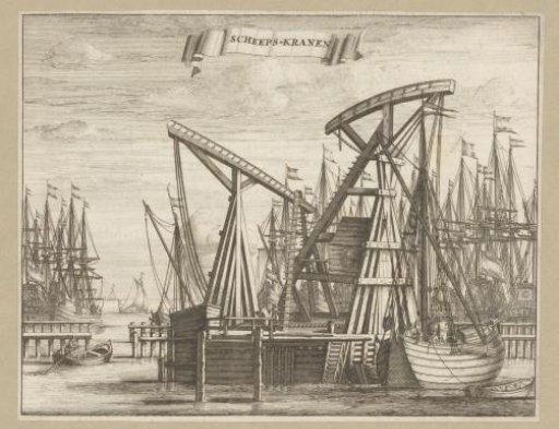 View of the two harbor or ship cranes in the IJ in Amsterdam