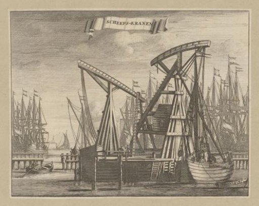 View of the two harbor or ship cranes in the IJ in Amsterdam