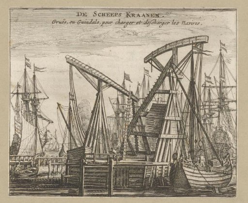 View of the two harbor or ship cranes in the IJ in Amsterdam