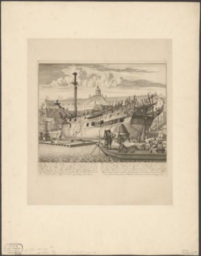 Partially burned ship on the VOC shipyard on Oostenburg, 1690