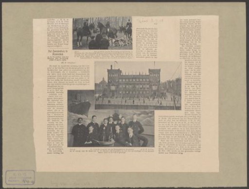 Group portrait of students of the Maritime School and view of the Zeemanshuis in Amsterdam