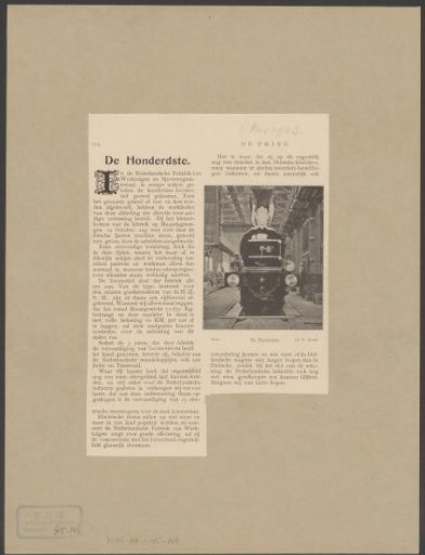 Front view of a locomotive in the workshop of the Nederlandsche Fabriek van Werktuigen en Spoorwegmateriaal