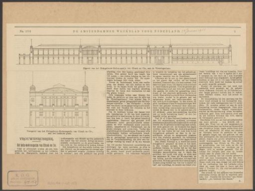 Design of the front and side facades of the annex building of Hirsch & Cie in Amsterdam
