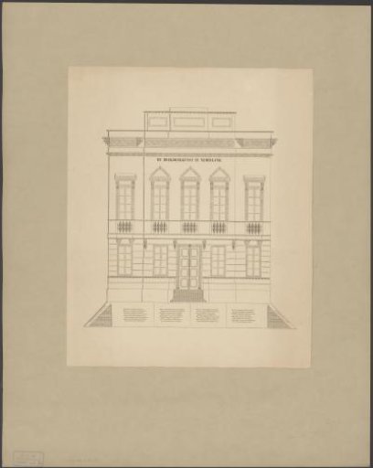 Copperplate print of a decorated house facade, 1846