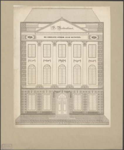 Copper Monday print with the decorated facade of a house, 1839