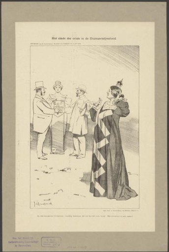 City Maiden of Amsterdam watches over that of Antwerp, at an agreement between a diamond cutter and a director