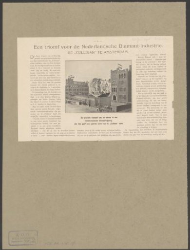 View of the diamond cutter's workshop I.J. Asscher in Amsterdam with the Cullinan diamond