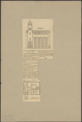 Front view and plan of De Burcht, the headquarters of the General Dutch Diamond Workers' Union in Amsterdam
