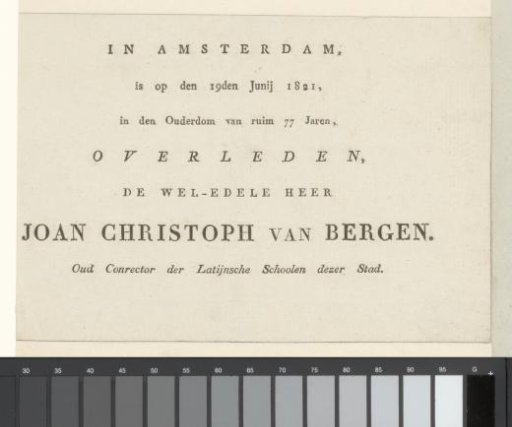 Death Notice of Joan Christoph van Bergen