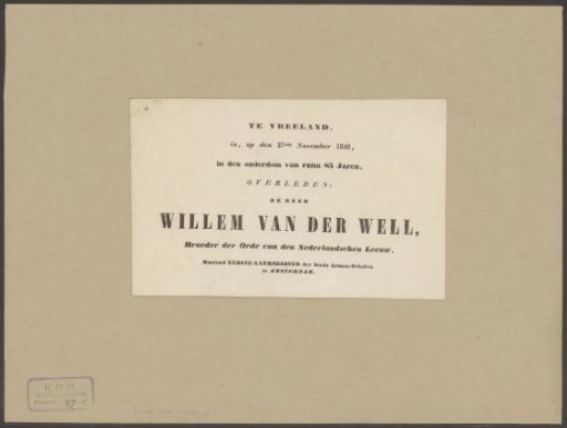 Obituary of Willem van der Well