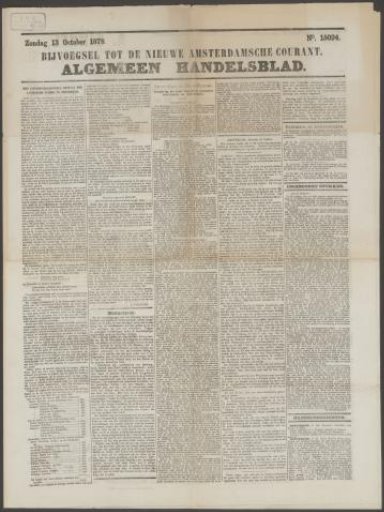 Supplement to the Nieuwe Amsterdamsche Courant. Algemeen Handelsblad, 13 October 1878