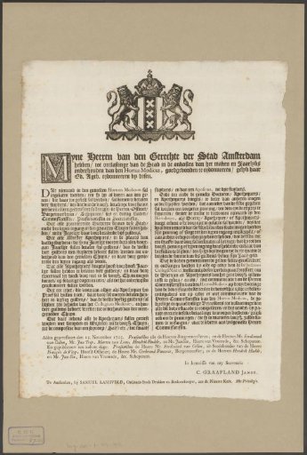 Announcement of decisions concerning the Hortus Medicus (Hortus Botanicus) in Amsterdam
