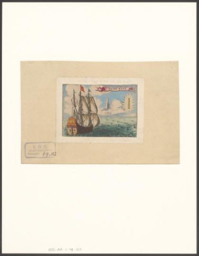 Ship at sea with a luminous pillar in the sky