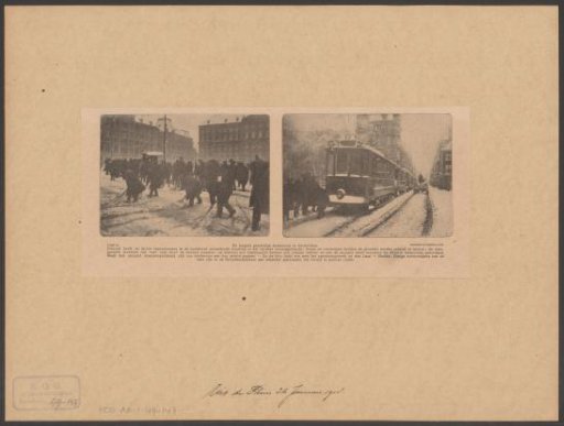 Snowploughs on the Dam and a tram in the Utrechtsestraat in Amsterdam in the snow