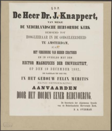 Announcement of the inauguration of Jan Knappert at the University of Amsterdam