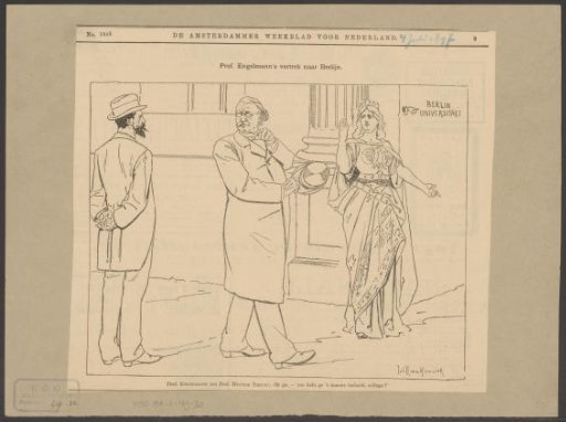Hector Treub watches as Theodor Wilhelm Engelmann is shown the exit by the Maiden of the Cities of Berlin