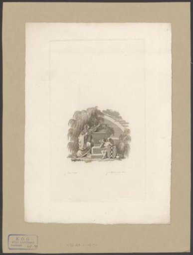 Woman and mourning putto at a tomb