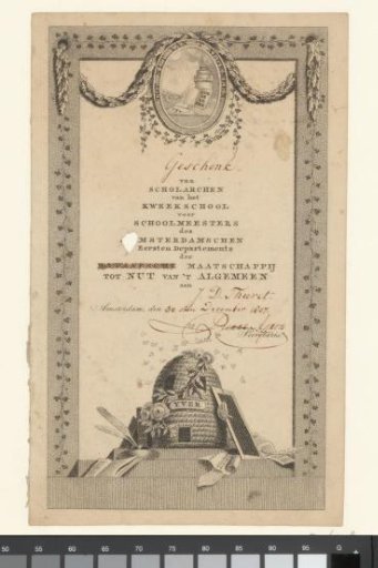 Prize for diligence at the Training School for Teachers of the Society for the Benefit of the Public in Amsterdam