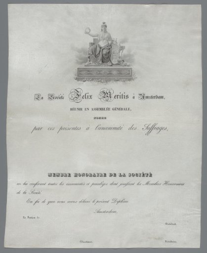 Certificate of honorary membership of Felix Meritis