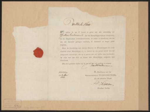 Announcement of active honorary membership of the Department of Drawing of Felix Meritis