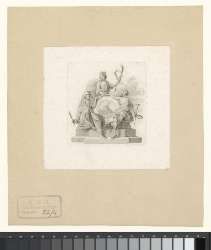 Allegorical figures around a medallion for the National Theatre
