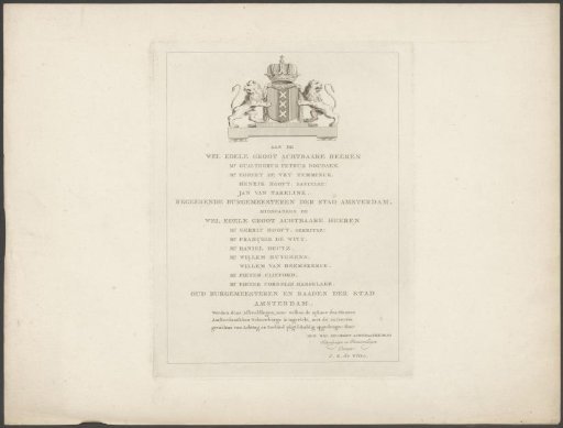 Dedication for the print series: Views of the Theatre in Amsterdam, 1774