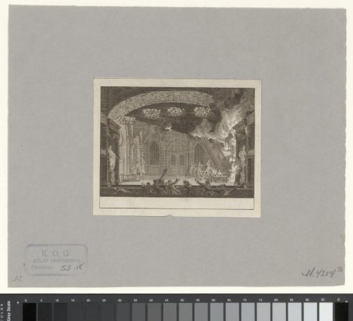 Scene of the theater on the Keizersgracht in Amsterdam at the outbreak of the fire, 1772