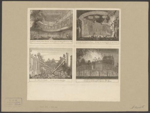 Various phases of the fire of the theater on the Keizersgracht in Amsterdam, 1772