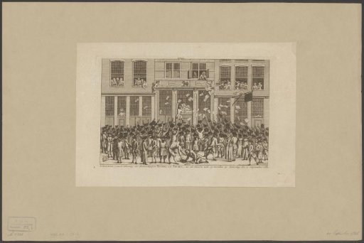 Distributing a pamphlet by the publishers Yntema & Tiboel, 1768