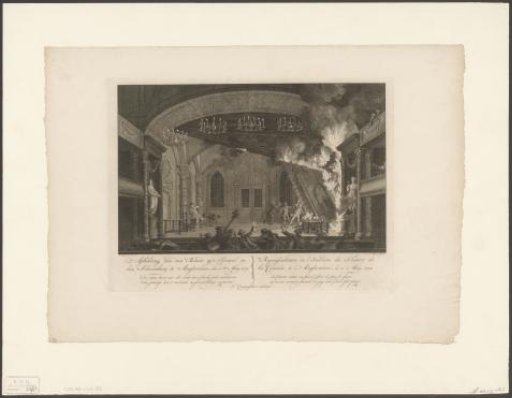 Stage of the theatre on the Keizersgracht in Amsterdam at the outbreak of the fire, 1772