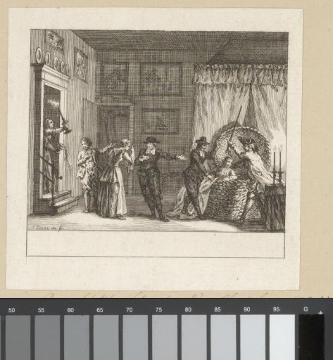 Scene from the play The Discovered False Virtue
