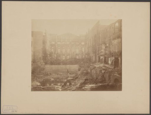 Ruins of the burnt-out theatre at the Leidseplein in Amsterdam