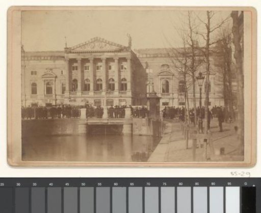 View of the burnt-out theatre at the Leidseplein in Amsterdam