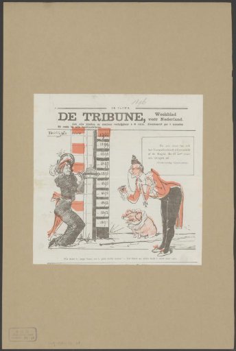 A man offers a snuffbox to the personification of the Dutch Theater Union