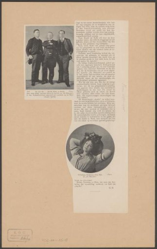 Group portrait of Bart Kreeft, Johan Kelly and August Kiehl, and portrait of Wilhelmina van Dijk