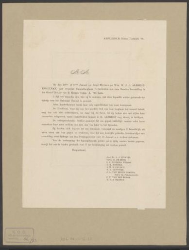 Call for subscriptions for a contribution to the fortieth anniversary of Wilhelmina Engelman's acting career