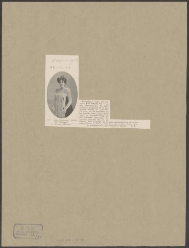 Portrait of Dora Boon as Queen Caroline in the play Madame Sans-Gêne