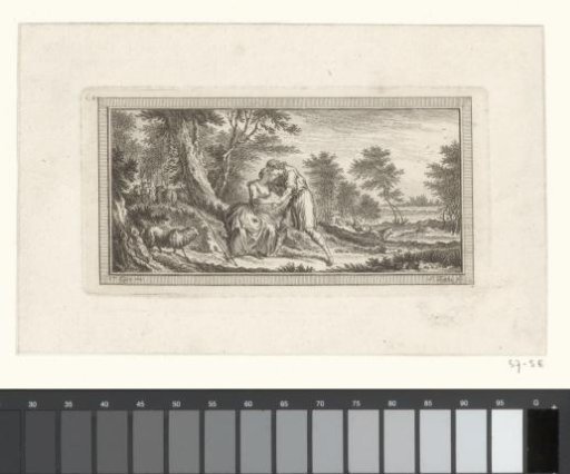 Shepherd and shepherdess (?) embracing each other