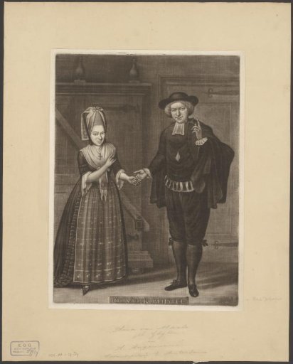 Portrait of Maria Elisabeth Ghijben and Anthony Angemeer as Fransijn and Govart in the play De vrek