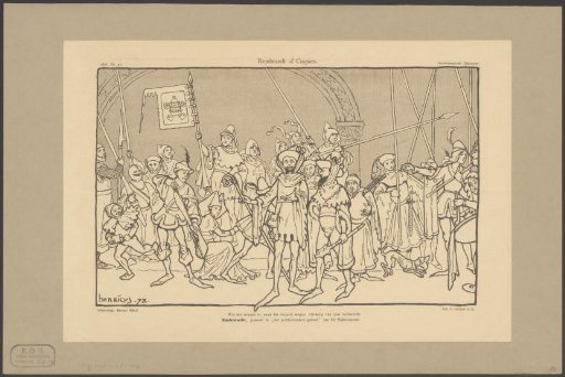 Figures from The Night Watch in medieval costume