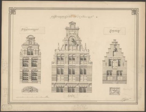 Facades of Houses in the Warmoestraat, Singel and Rapenbrug in Amsterdam