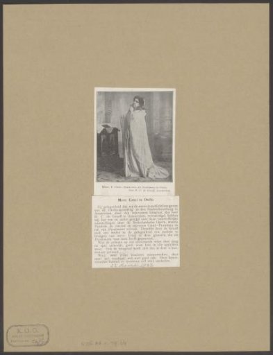 Portrait of Fannie Francisca as Desdemona in the opera Otello