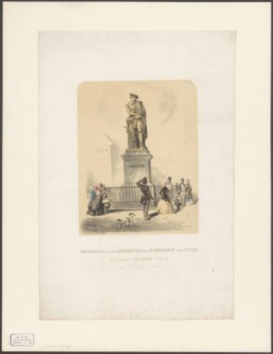 Statue of Rembrandt van Rijn with several bystanders
