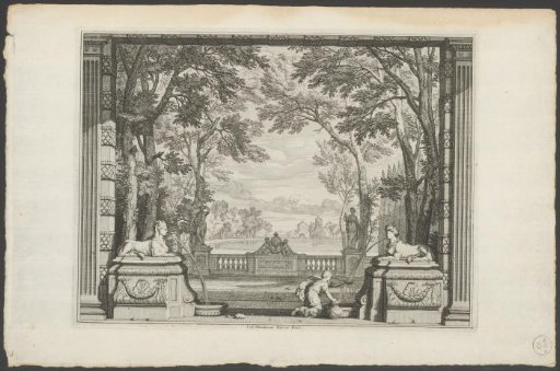 Park landscape with sphinxes