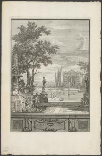Landscape with a fountain and pond