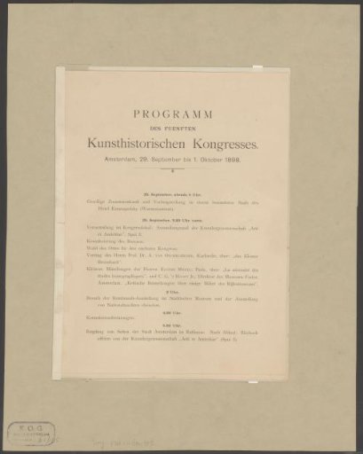 Programme of the International Congress of Art History, Amsterdam, 1898